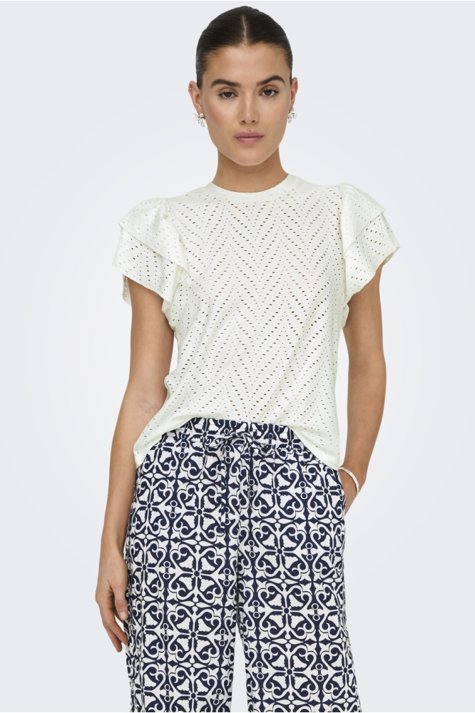 JDYCARLA CATHINKA S/L FRILL TOP JRS 15351452 Cloud Dancer